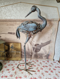 Brocante ijzeren kraanvogel tuinbeeld