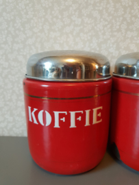 Rood emaille koffie thee suiker bussen