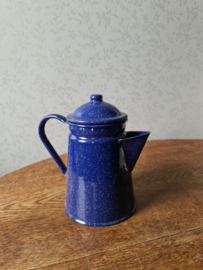 Blauw emaille gespikkelde koffiepot