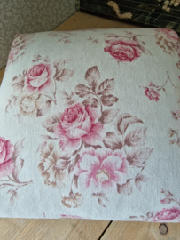 Brocante voetenbankje rozen