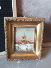 Schilderij hollands winterlandschap molen barok lijst nr2
