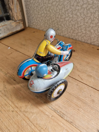 Blikken speelgoed motor met zijspan
