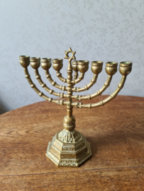 Antiek messing joodse kandelaar chanoeka