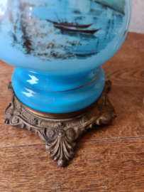Antiek opaline blauw glazen olielamp
