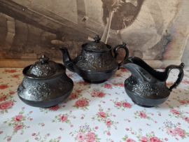 Antiek zwart rouwservies Hackwood