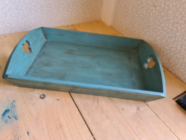 Oud blauw groen houten mangelbak