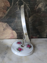 Oud tafel spiegeltje op porseleinen voet