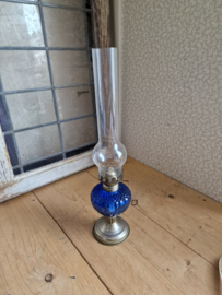 Antiek blauw glazen olielamp