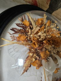 Houten bolglas lijst droogbloemen trouwboeket