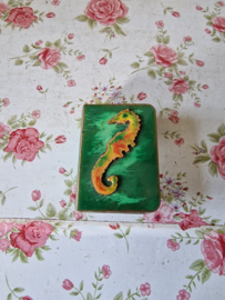 Oud geëmailleerde luciferhouder zeepaardje