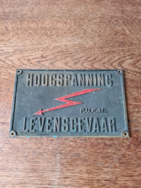 Bronzen bord P.U.E.M hoogspanning levensgevaar