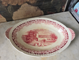 Beboterde broodschaal boerenhoeve rood