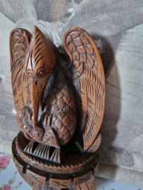 Antiek houtsnijwerk lepelrekje vogel