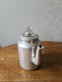 Aluminium koffiepot goudboon glazen knop