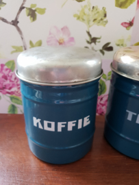 Petrol blauw emaille koffie thee suiker bussen