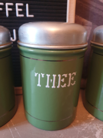 Reseda groen emaille koffie thee suiker bussen zilveren bies