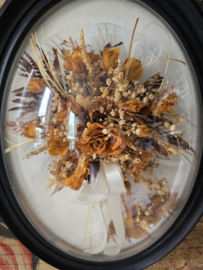 Houten bolglas lijst droogbloemen trouwboeket