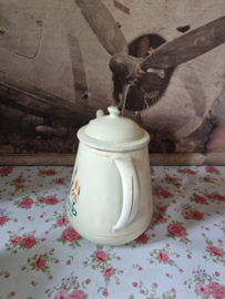 Creme emaille koffiepot riet