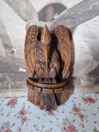 Antiek houtsnijwerk lepelrekje vogel