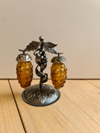 Vintage glazen peper en zout stel druiventros nr1