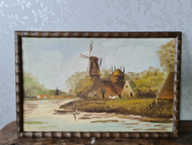 Antiek schilderij molen landschap 1941