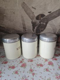 Creme emaille koffie thee suiker bussen