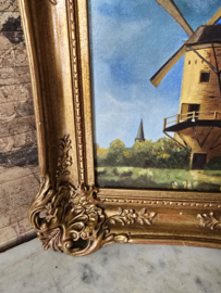 Schilderij molen in barok houten lijst