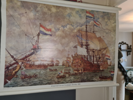 Oude linnen schoolplaat krijgsraad voor de vierdaagse 1666