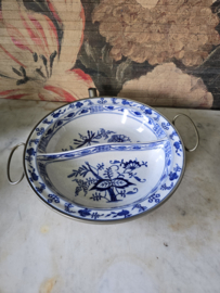 Antiek warmhoudbord meissen blue onion cloche