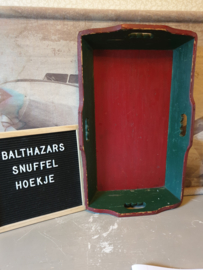 Oude rood groen houten mangelbak