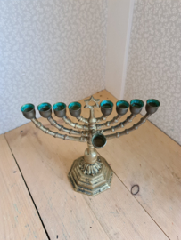 Antiek joodse messing kandelaar chanoekia