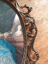 Antiek ovale koperen barok lijst bolglas