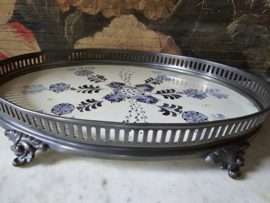 Antiek tinnen dienblad blauw decor