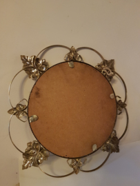 Vintage ronde spiegel metalen goudkleurige omlijsting bladeren