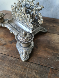 Antiek barok verzilverd inktstel cupido engel