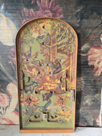 Oud houten knikkerspel flipperspel bosdieren