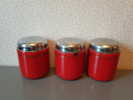 Rood emaille koffie thee suiker bussen