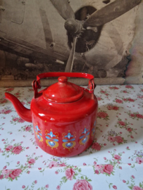Rood emaille grandmere keteltje