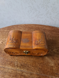 Oud houten sieradendoosje juwelenkistje