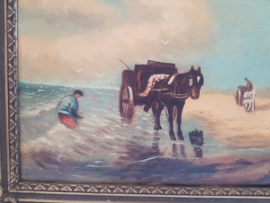 Antiek houten barok lijst schilderij strandjutter