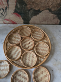 Vintage bamboe dienblad met onderzetters