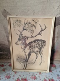 Vintage prent hert in houten lijst