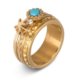 Ring Inspired Turquoise ; goudkleurig