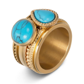 Ring Magic Turquoise ; goudkleurig