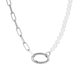 Collier Square Chain Pearl, zilverkleurig