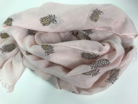 Sjaal ; roze met ananasjes