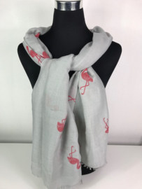 Sjaal ; grijs met flamingo's
