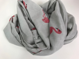 Sjaal ; grijs met flamingo's