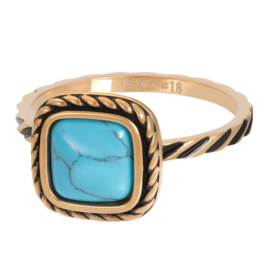 Ring Summer Turquoise ; goudkleurig