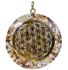 Organiet citrien hanger met flower of life